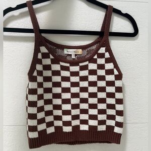Hazel Moon: Brown & White Cropped Knit Tank, Size S